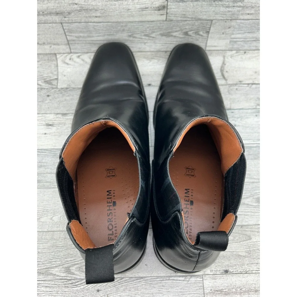Florsheim Men Black Leather Chelsea Boots Square Toe Plaid Gore 11834-001 Sz 10M